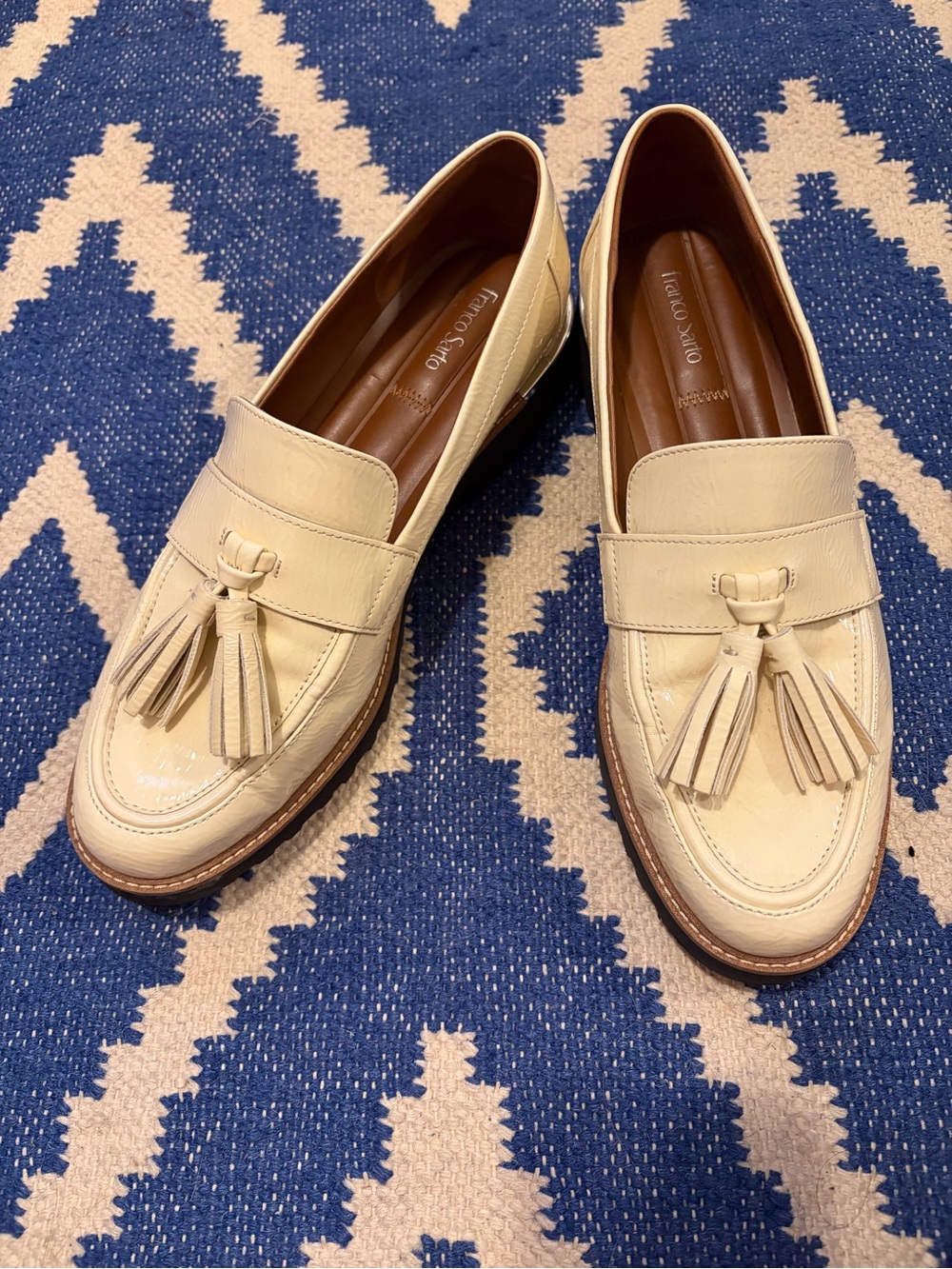 Franco Sarto Cream Tassel Loafers